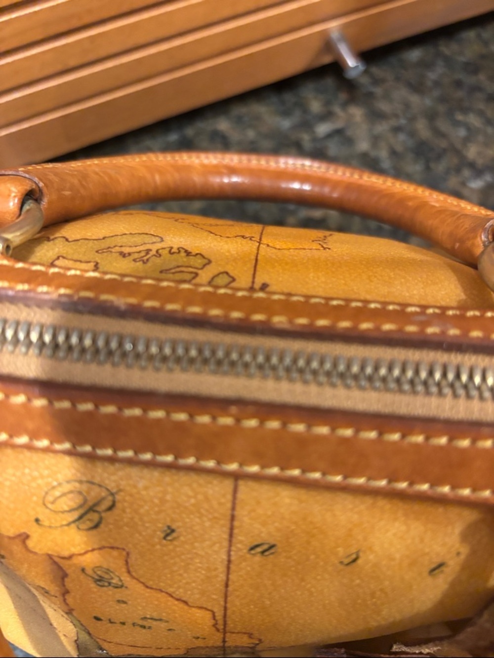Alviero Martini Map-Print Leather Satchel in Cognac Brown - Picture 10 of 12